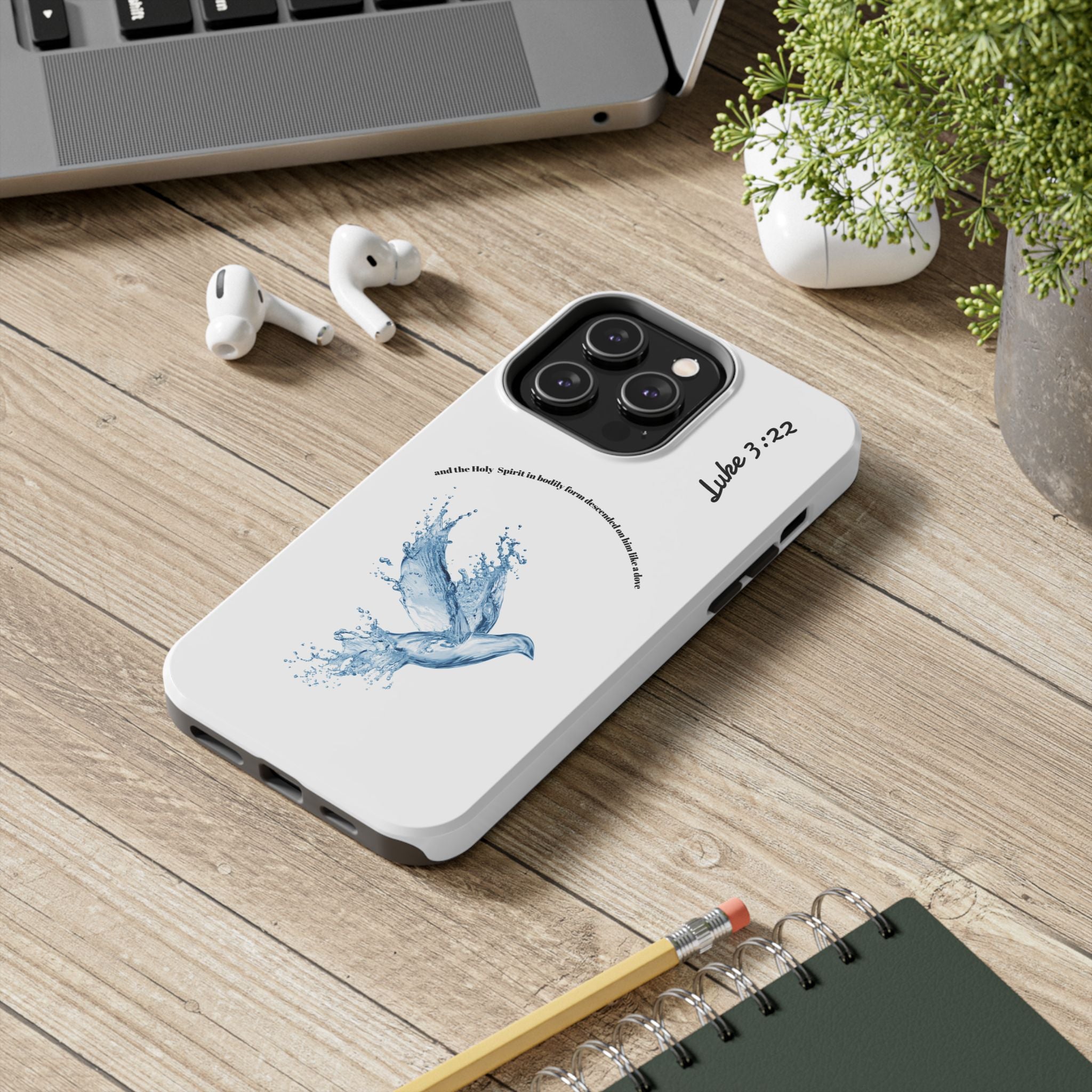 Inspirational Phone Case with Dove Design, Tough Phone Case for Christians, Luke 3:22 Verse Case, Religious Gift, Unique Bible Quote Cover