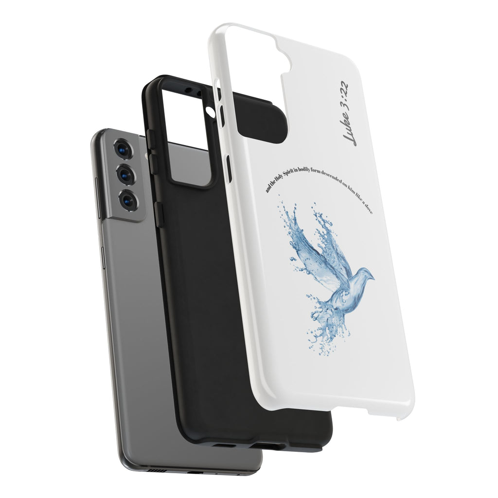 Inspirational Phone Case with Dove Design, Tough Phone Case for Christians, Luke 3:22 Verse Case, Religious Gift, Unique Bible Quote Cover