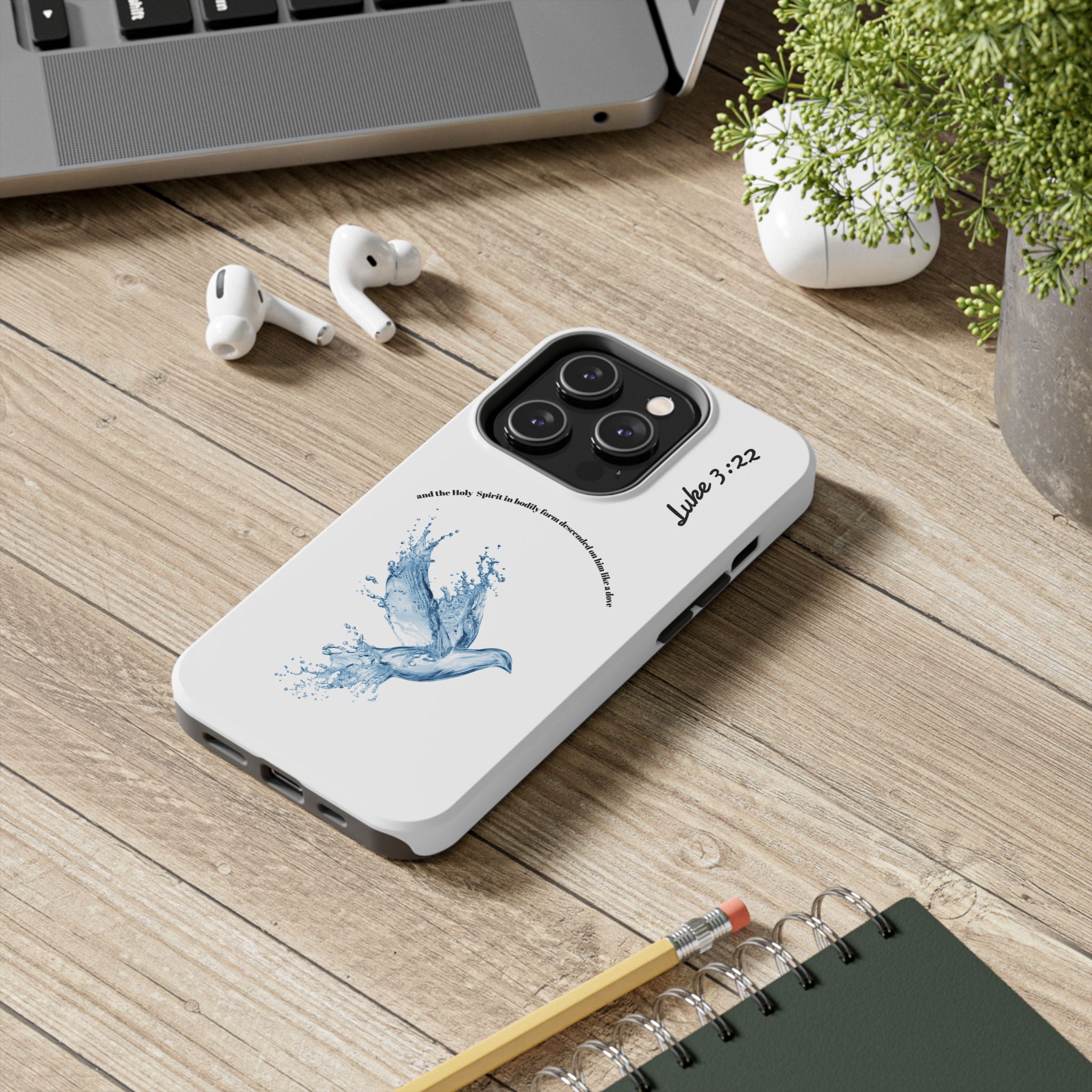 Inspirational Phone Case with Dove Design, Tough Phone Case for Christians, Luke 3:22 Verse Case, Religious Gift, Unique Bible Quote Cover